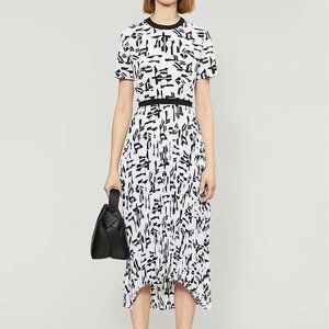 Maje | White & Black Rosyla Abstract Print Midi Dress